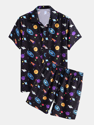 Cartoon Space & Planet Print Two Pieces