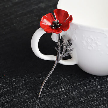 Red Poppy Flower Brooches