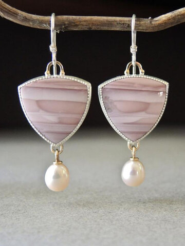 Pink Opal Triangle Earrings