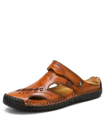 Large Size Men Hand Stitching Leather Sandals