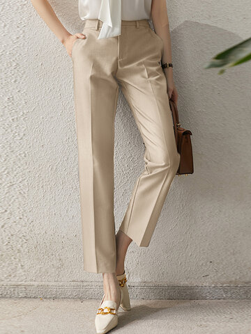 Solid Pocket Tailored Pants