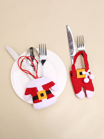 2 Pcs Christmas Knife And Fork Cover Set Christmas Tableware Cover Table Decoration Small Clothes Pants