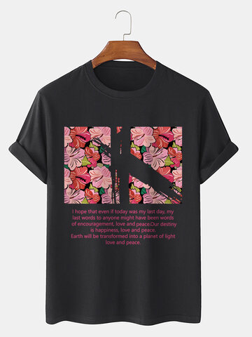 Floral Letter Text Print T-Shirts