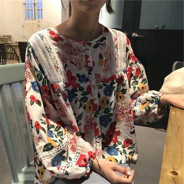 

Word Valley Rain Season Lace Stitching Loose Doll Sense Flower Long-sleeved Shirt Shirt Female Aj424