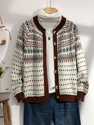 Ethnic Pattern Patchwork Knitted Cardigan