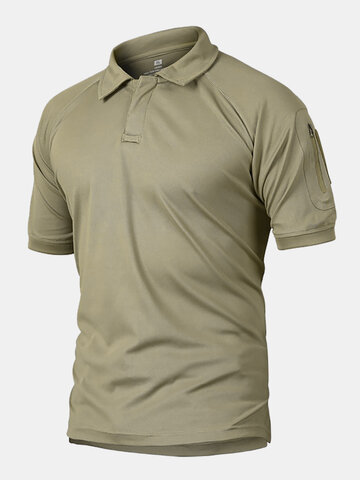 Solid Color Zip Business Half Buttons Polos Shirts