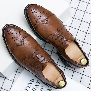 Men Retro Microfiber Leather Brogue Formal Shoes