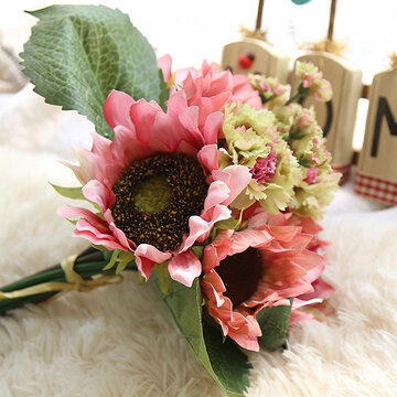 9 têtes de tournesol oeillets fleurs artificielles plantes Bouquet de mariée fête de mariage décor à la maison