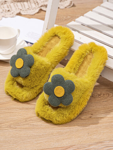 Women Flower Embellished Soft Comfy Warm Home Slippers