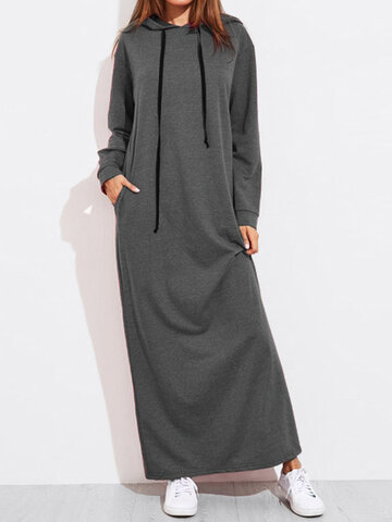 Solid Color Hooded Maxi Dress