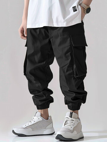 Solid Casual Pocket Cargo Pants