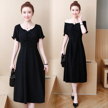 

Large Size Women's New Temperament Was Thin Little Black Dress Fat Sister Mm Loaded French Style Belly Tibetan Meat Dress