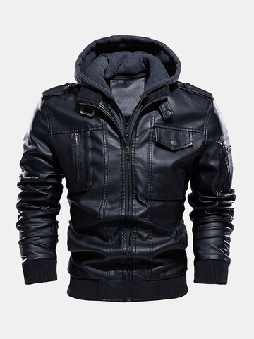 PU Leather Detachable Hooded Jackets