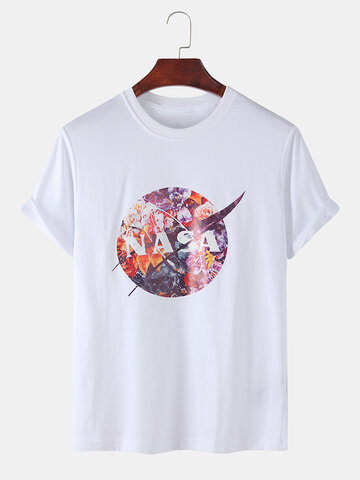 Moon Astronaut Floral Print T-Shirt