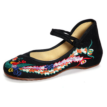 

Phoenix Embroidery Chineseknot National Wind Retro Vintage Slip On Flat Shoes, Red black