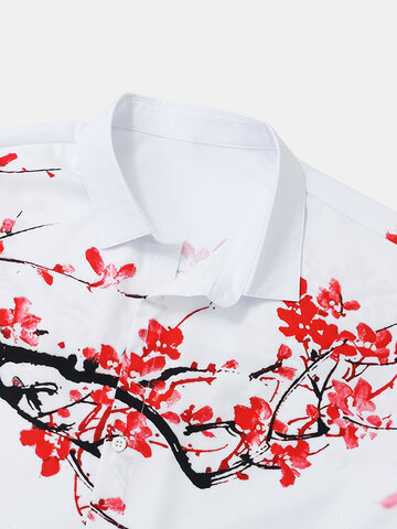 Plum Blossom Print Lapel Shirts