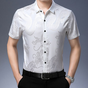 

Silk Shirt Men's Short-sleeved Silk Clothes Season New Middle-aged Business Loose Thin Section Non-iron Shirt