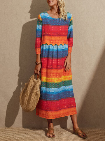 Rainbow Striped Midi Dress