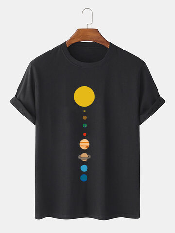 Camiseta 100% algodón con estampado de planetas de dibujos animados