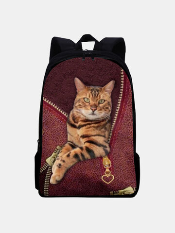 Oxford Patchwork Large Capacity Cat Pattern Printing Backpack
