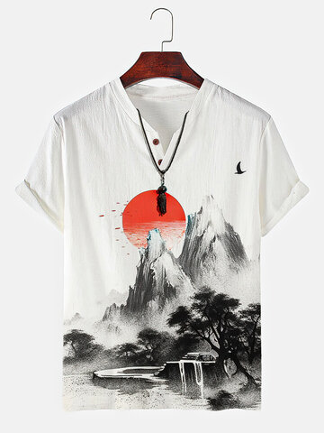 Magliette cinesi con pittura a inchiostro di paesaggi