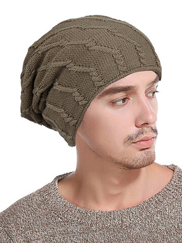Stripe Thick Wool Baggy Slouchy Beanie Skull Hats