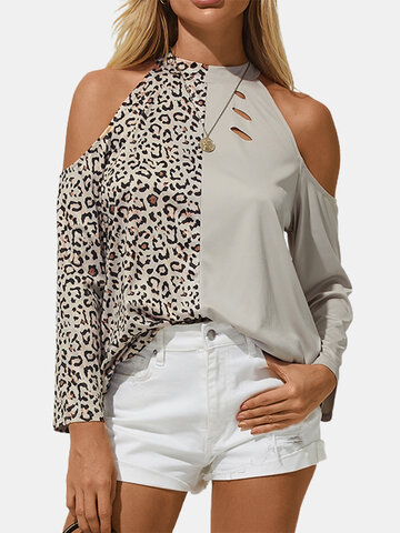 Leopard Print Off Shoulder Blouse