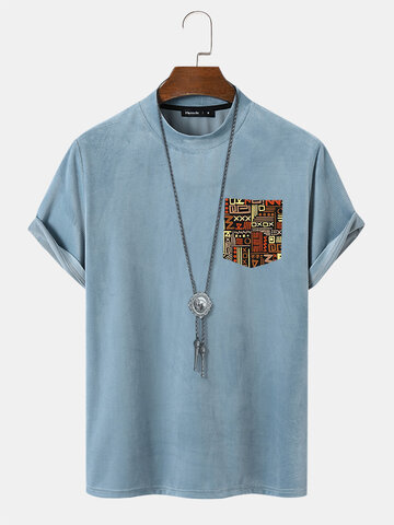 Camisetas geométricas con bolsillo en el pecho
