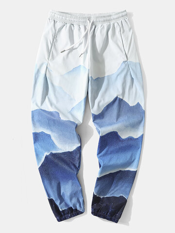 Ombre Ink Mountain Print Pants