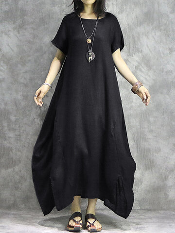 Maxi robe baggy à ourlet irrégulier vintage-Black