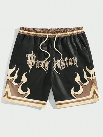 Gothic Letter Flame Print Shorts
