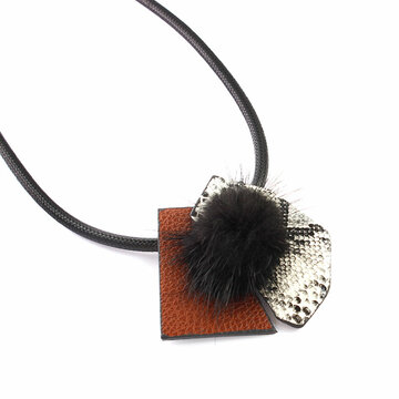 Trendy Brooch Necklace Leather Wool Pendant Necklace