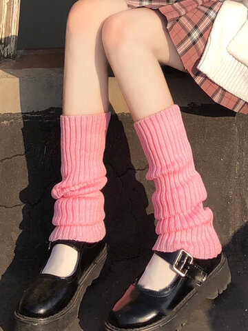 Women Solid Striped Button Decorated Leg Covers