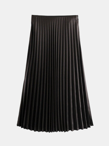 

Single Spanish Za Women's Season New Casual Satin Black Pleated Skirt