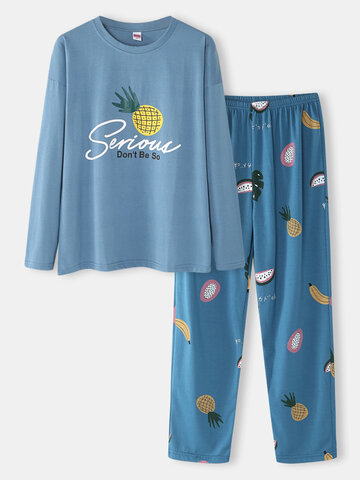 Cartoon Fruit Print Plus Size Pajamas Sets