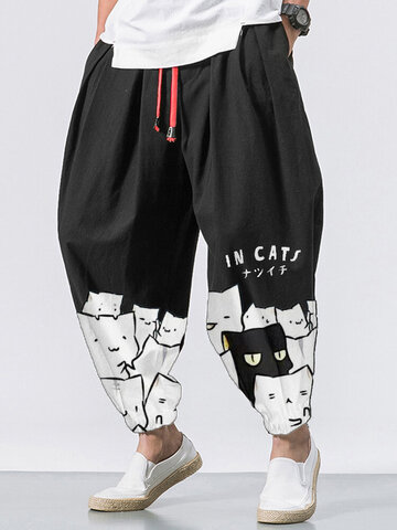 Japanese Cartoon Cat Print Pants