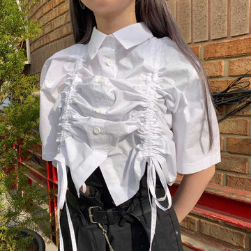 

Ghost Horse Girl Short Sleeve Design Sense Minority Irregular Shirt 2 Colors