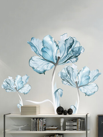 Blue Flower Pattern PVC Printing Self-adhesive Home Decor For Bedroom Livingroom Wall Stickers