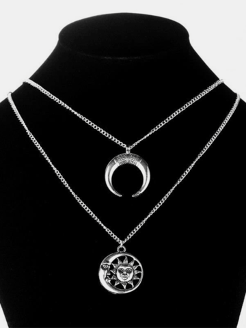 Vintage Sun Moon Pendant Necklace