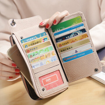 

Woman PU Card Wallet Phone Wallet 13 Card Slots Large Capacity Wristlet Wallet Purse, Watermelon red khaki green blue black pink
