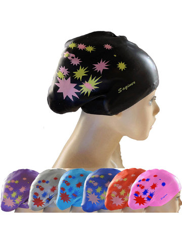 

Silicone Printing Multi-Color Waterproof Long Hair Swimming Cap, Pink purple gray black deep blue sky blue