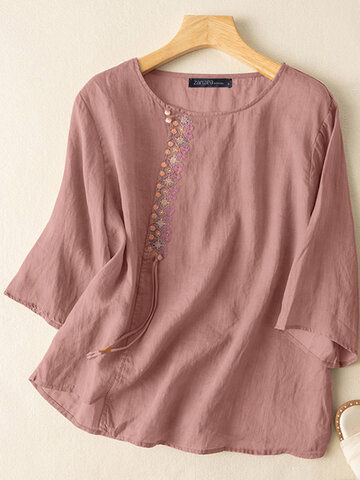 Chinese Style Embroidered Cotton Blouse