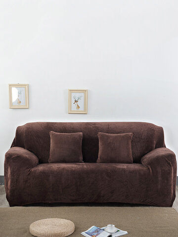 Capa de sofá elástica de pelúcia de cor sólida e espessa capa deslizante universal de 1/2/3 lugares capa elástica de sofá elástica