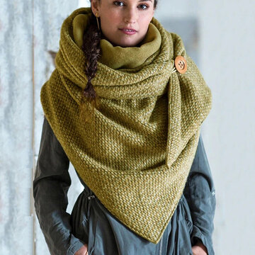 Women Thick Warmth Shawl With Buckle Printed Scarf