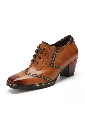 Zapatos de tacón Oxford con punta cuadrada de cuero Socofiar
