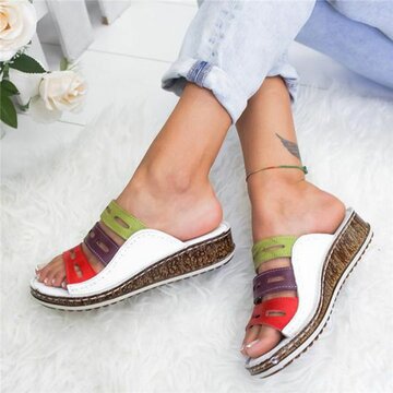 Retro Stitching Splicing Hollow Wedges Sandals