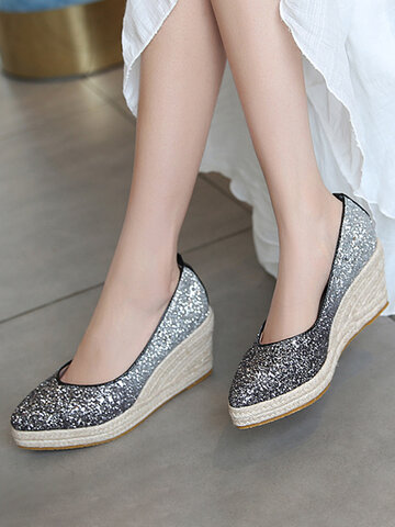 Casual Ombre Sequined Espadrille Loafers Shoes