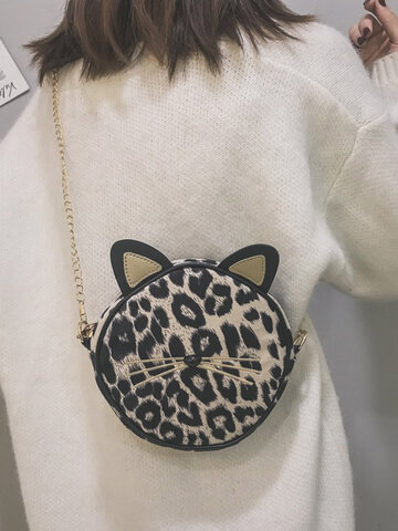 Women Plush Leopard Print Round Bag Shoulder Bag