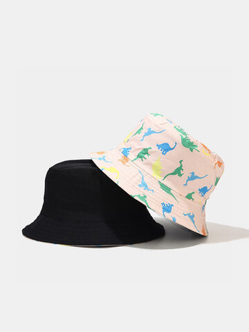 Women & Men Cute Dinosaur Print Cotton Two-Sided Bucket Hat