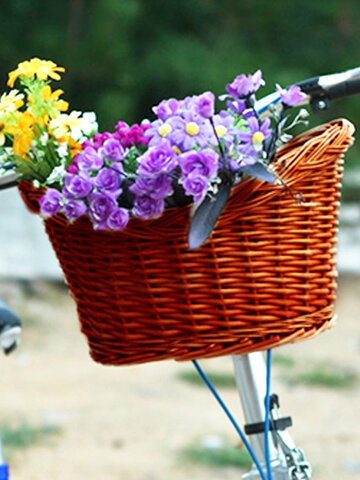 Idyllischer Rattan-Fahrradkorb ohne Abdeckung Weidenradkorb vorne hängender Korb Outdoor-Mountainbike-Korb im Freien
